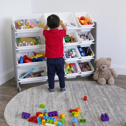 16  Bins Wood Toy Storage Organizer